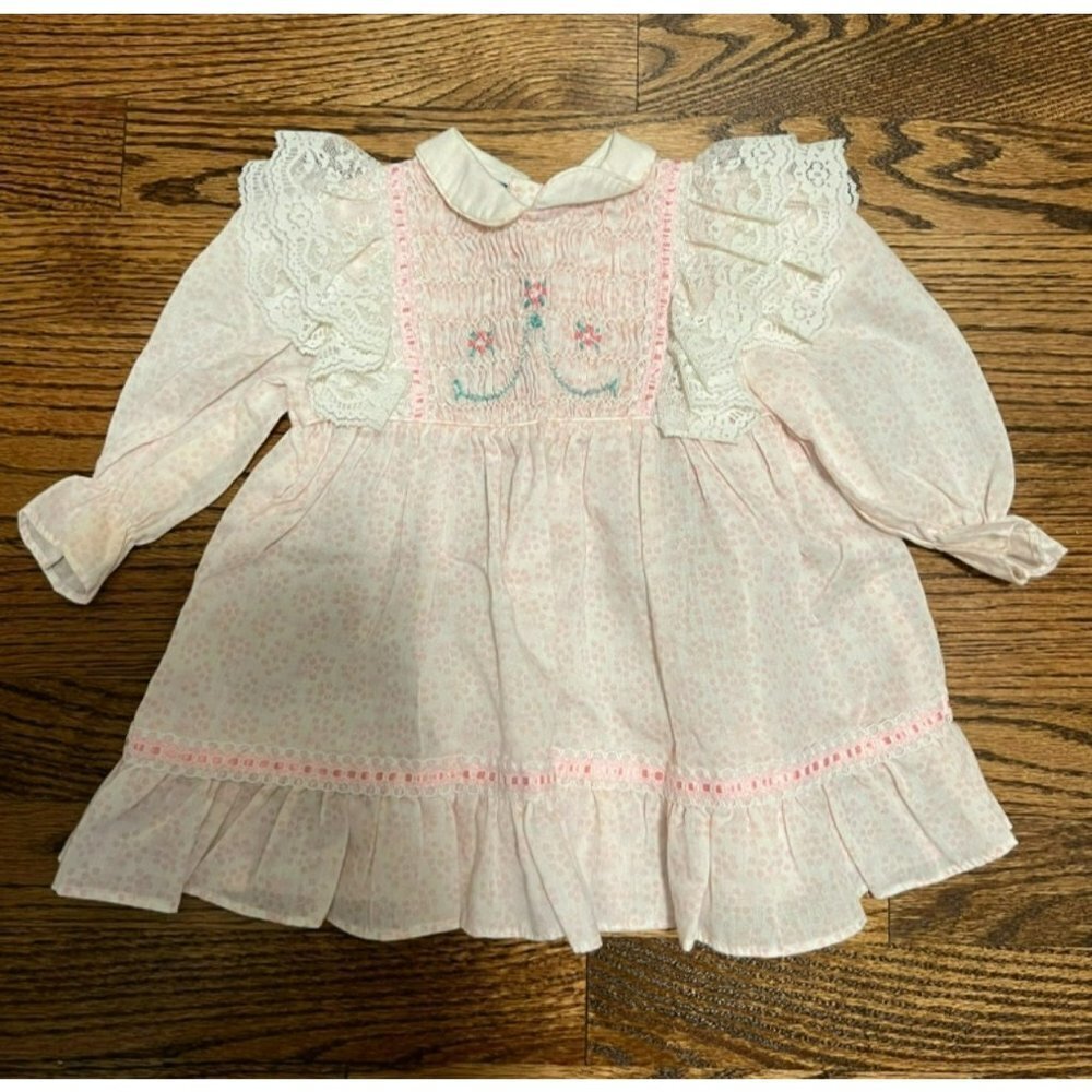 Polly Flinders | Vintage Pink White Smocked‎ Dress Sz 24 Months
